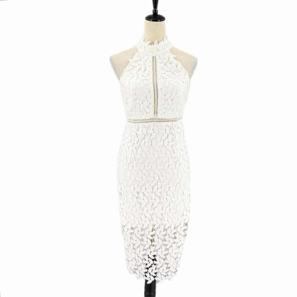 Bardot NEW White Lace Halter Bridal Cottagecore Feminine Scalloped Midi Dress